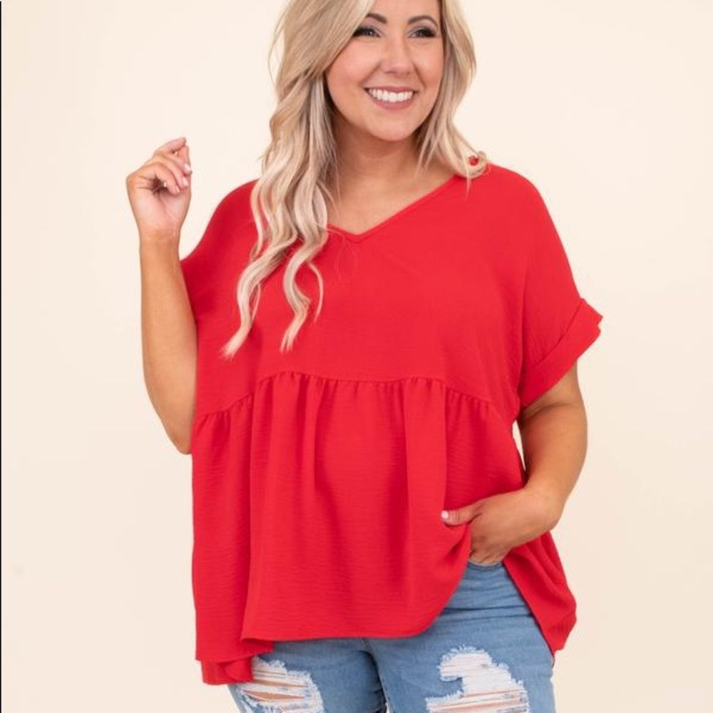 CHIC SOUL wide eyed gaze top in TOMATO